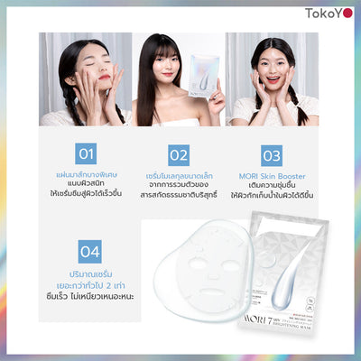 [เซตรวมพลังความสวย] MORI 7mins brightening mask | โมริ มาสก์ 7 นาที สูตรผิวกระจ่างใส - 3 ชิ้น + Tokoyo Night Ex Plus [Amino] 30 แคปซูล + Tokoyo Night Ex Plus [Collagen] 30 แคปซูล